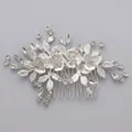 Silver handmade bridal hair comb with elegant floral rhinestone design for weddings. - Silver Rhinestone Floral Hair Comb Hs-j4793s