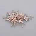 Rose gold bridal hair comb with crystal flowers and leaves for wedding hairstyles - Rose Gold Rhinestone Floral Hair Comb Hs-j4793rg