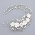 Elegant handmade bridal hair comb featuring white clay flowers, faux pearls and crystals - Luxury Polymer Clay Pearl Hair Comb Hs-j4744
