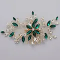 Handmade elegant bridal hair comb with emerald green rhinestones and flower leaf design - Green Photo Shooting Hair Comb Hs-j6435ghg