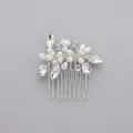 Handmade silver bridal hair comb with sparkling rhinestones and white pearls for weddings - Simple Pearl Comb For Commuters Hs-j807