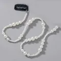 Elegant white faux pearl hair chain accessory with black clip for bridal hair styling - Simple Beaded Hair Clip Hs-j6361