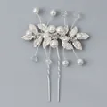 Handmade bridal hair pin with silver leaves, white pearls and crystals for wedding updo - Silver Forest Floral Hairpin Hs-j7186s