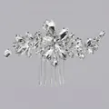 Elegant silver bridal hair comb featuring a sparkling crystal floral and leaf design - Silver Rhinestone Luxury Comb Hs-j2788