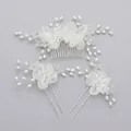 Elegant handmade bridal hair accessory set with white mesh flowers and pearls. - Mesh Flower Hairpin And Comb Set Hs-j6267