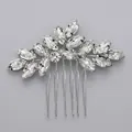 Handmade bridal hair comb with clear leaf-shaped crystals and silver-plated finish - Silver Claw Chain Versatile Hair Comb Hs-j6999s
