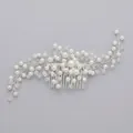 Elegant handmade bridal hair comb featuring white pearls and crystals for wedding styling - Silver Pearl Vine Hairpin Hs-j4871