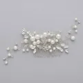 Handmade bridal hair comb with elegant white pearls and sparkling rhinestone leaves - Silver Rhinestone Evening Hair Comb Hs-j4999