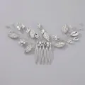 Exquisite handmade silver bridal hair comb featuring crystal leaf and flower accents - Mori-style Minimalist Handmade Hairbrush Hs-j7285s