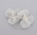 Handmade silver bridal hair comb featuring elegant wire mesh flowers and pearl centers - Silver Birthday Flower Hair Comb Hs-j6708s