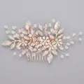 Handmade rose gold bridal hair comb featuring delicate flowers, leaves, and pink crystals - Floral Wedding Dress Versatile Hair Comb Hs-j5412