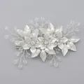 Elegant silver bridal hair clip with handmade flowers pearls and crystals hair accessory - Silver Floral Handmade Hair Clip Hs-j6985s