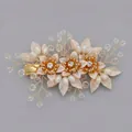 Exquisite handmade bridal hair clip featuring champagne gold leaves, pearls and crystals - Gold Handmade Floral Hair Clip Hs-j6985g