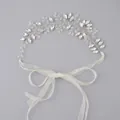 Handmade bridal hair vine with shimmering crystals and elegant white ribbon tie-on - Rhinestone Girl Birthday Headband Hs-j4477a