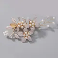 Handmade bridal hair comb featuring elegant pearls and rhinestones in a floral design - Golden Pearl Petal Hair Comb Hs-j6616g