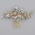 Elegant handmade bridal hair comb with clear rhinestone floral leaf design on gold base - Gold Wedding Rhinestone Hair Comb Hs-j7328g