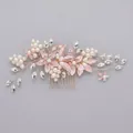 Handmade rose gold bridal hair comb with pearls and clear crystal flowers - Rose Gold Pearl Evening Hair Comb Hs-j6831rg