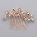 Rose gold bridal hair comb with elegant rhinestones and floral handmade details. - Rose Gold Luxury Banquet Hair Comb Hs-j5280rg