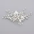 Elegant handmade silver bridal hair comb with sparkling rhinestones and pearls - White Diamond Luxury Flower Comb Hs-j5667a