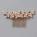 Rose gold bridal hair comb with elegant marquise crystal leaf design for weddings - Gold Crystal Zirconia Hair Comb (HS-J6886G)