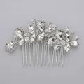 Elegant bridal hair comb featuring silver leaf design and sparkling clear rhinestone crystals - Silver Luxury Banquet Hair Comb Hs-j5280s