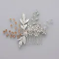 Handmade bridal hair comb featuring silver leaves, flowers, and sparkling amber crystals - Silver Princess Birthday Hair Comb Hs-j4217s