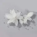Elegant handmade bridal hair comb with white mesh flowers and sparkling crystals - Floral Crystal Copper Wire Hair Accessory Hs-j6655