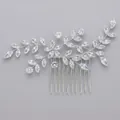 Exquisite silver bridal hair comb with intricate rhinestone flower and leaf motifs - Silver Commuter Rhinestone Comb Hs-j7001s