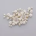 Elegant white flower bridal hair comb with pearls and rhinestones in gold finish - Gold Handmade Versatile Hair Clip Hs-j7070g