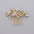 Elegant gold bridal hair comb with intricate floral rhinestone and crystal leaf design - Luxury Floral Style (HS-J4272G) / Gold
