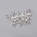 Elegant silver bridal hair comb featuring intricate rhinestone pearls and leaf design details - Silver Rhinestone Hair Comb Hs-j6203