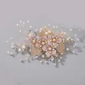 Handmade bridal hair comb featuring elegant rhinestones, pearls and pink flowers - Golden Birthday Girl Hair Clip Hs-j6299