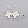 Elegant handmade silver bridal hair comb with white flowers, pearls and clear crystals - Silver Flower Girl Hair Comb Hs-j6079