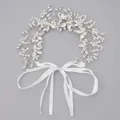 Elegant handmade silver bridal hair vine with pearls and crystals on white ribbon - Silver Pearl Date Headband Hs-j6329s