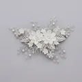 Handmade bridal hair comb featuring white ceramic flowers and silver crystal leaves - Silver Rhinestone Evening Hair Comb Hs-j6097
