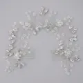 Handmade silver bridal hair vine featuring clear rhinestone leaves with dual side combs - Silver Handmade Double Comb Headband Hs-j6848s