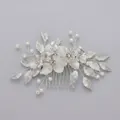 Exquisite silver bridal hair comb featuring handmade flowers, rhinestones, and pearls. - Silver Birthday Hair Comb Hs-j6241s