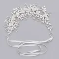 Elegant silver bridal hairpiece featuring crystal flowers and white ribbon ties. - Mori Girl Princess Versatile Headband Hs-j5054