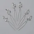Handmade bridal hair pins set featuring clear marquise rhinestones and white pearls - Silver Rhinestone Minimalist Hairpin Hs-j6313s