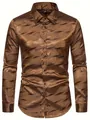 Premium men's long sleeve bronze dress shirt with artistic wave pattern texture - S / Tops / Brown (A-141-35)