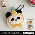 Cute panda plush keychain with yellow party hat and black bead chain for backpacks - Cute Panda Plush Toy Pendant