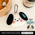 Schattige witte pluche honden sleutelhanger met zwarte oren, maat 11x6,5cm - Zweterige Hond Pluche Hanger