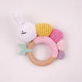 Handmade crochet animal rattle with wooden ring for baby teething and soothing relief - Macaroon Caterpillar