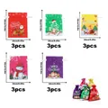 Set of 15 Christmas drawstring gift bags in 5 festive designs, 32x24cm for candy - Set 15 (15 Pcs)