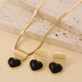 Elegant gold snake chain jewelry set with black heart and brushed metal charms - Heart Style - Black