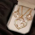 Elegant gold double heart jewelry set with necklace and earrings in a gift box - Hollow Rhinestone Style - Gold