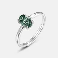 Elegant 925 sterling silver adjustable ring with green oval stone and hammered texture - Adjustable Open / Silver/Green Moss