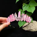 Handmade pink crystal headband crown featuring a silver crescent moon charm accessory - Pink
