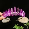 Handmade purple natural crystal crown headband with silver crescent moon hair accessory - Purple