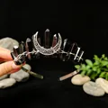 Handmade black crystal moon crown headband with 11 raw natural stones - Black